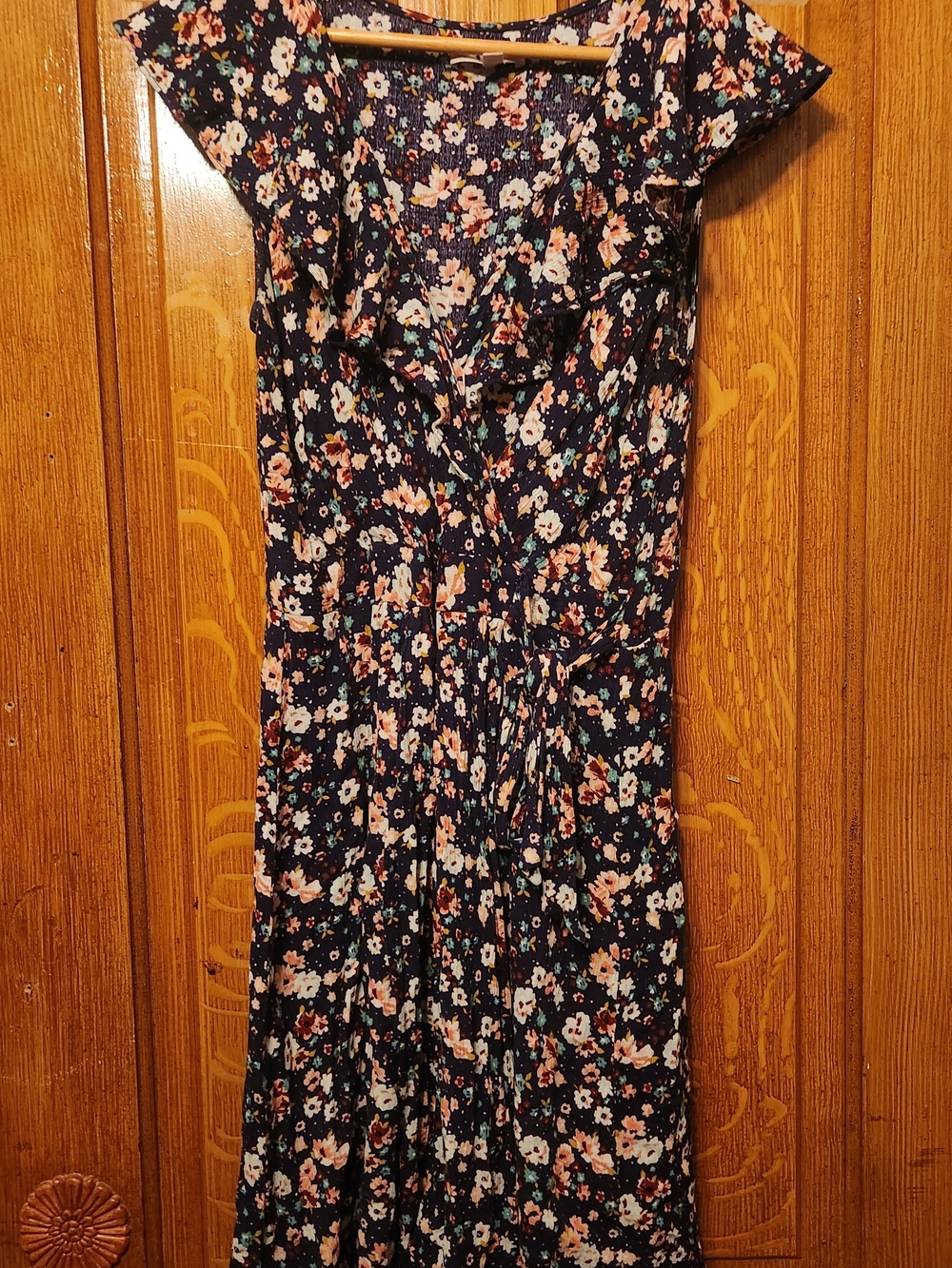 Gilli Navy Floral Ruffle Wrap Maxi Dress